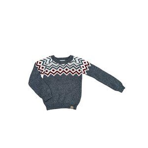 Miles Baby Toddler Fair Isle Sweater 2T Gray Red White Chevron Pattern Cotton